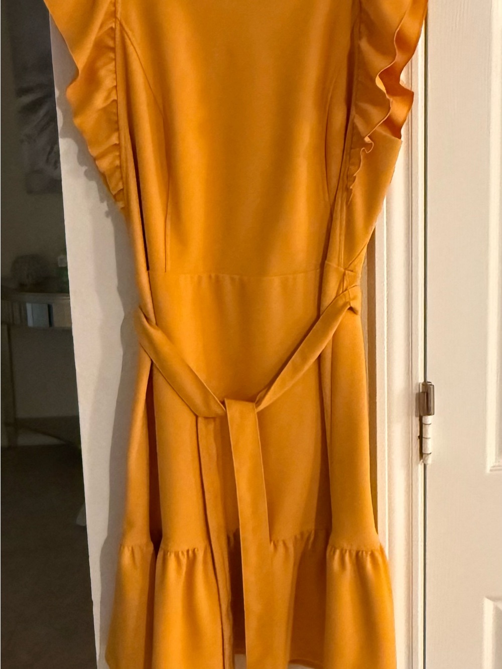 Tommy Hilfiger Mustard Yellow Ruffle Sleeve Belted Dress